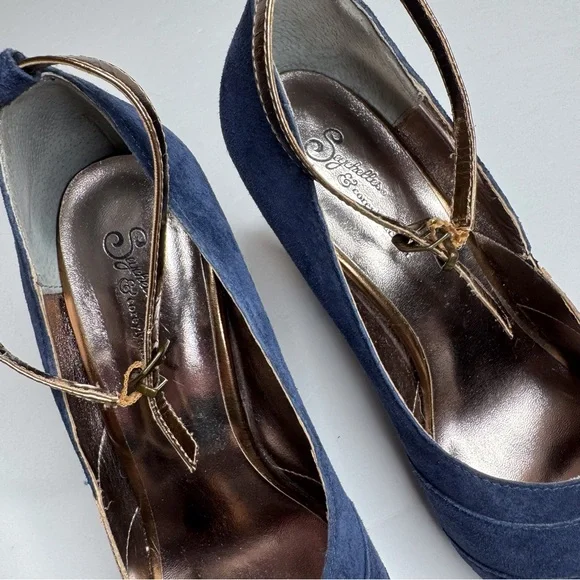 Seychelles x Corey Lynn Calter Come Get Me Platform Peep Toe Pumps Blue Copper - Picture 6 of 15